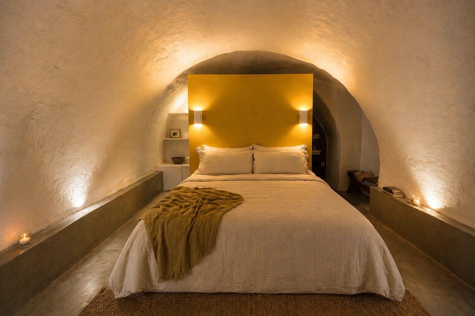 Chambre de charme de l'hôtel en Balagne avec lit double et décoration épurée