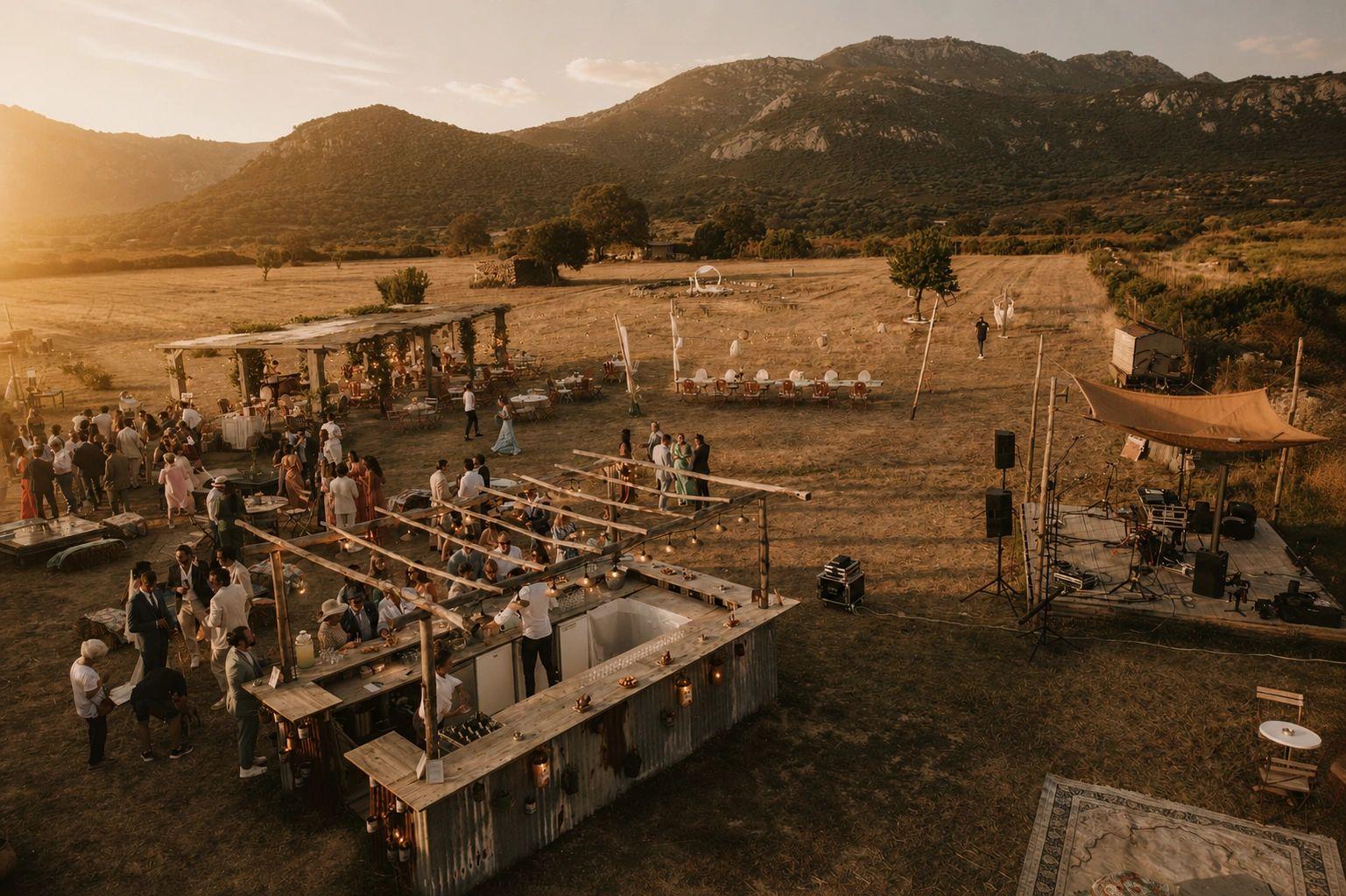 Mariage en plein air à Calenzana avec vue sur les montagnes corses et installations de réception
