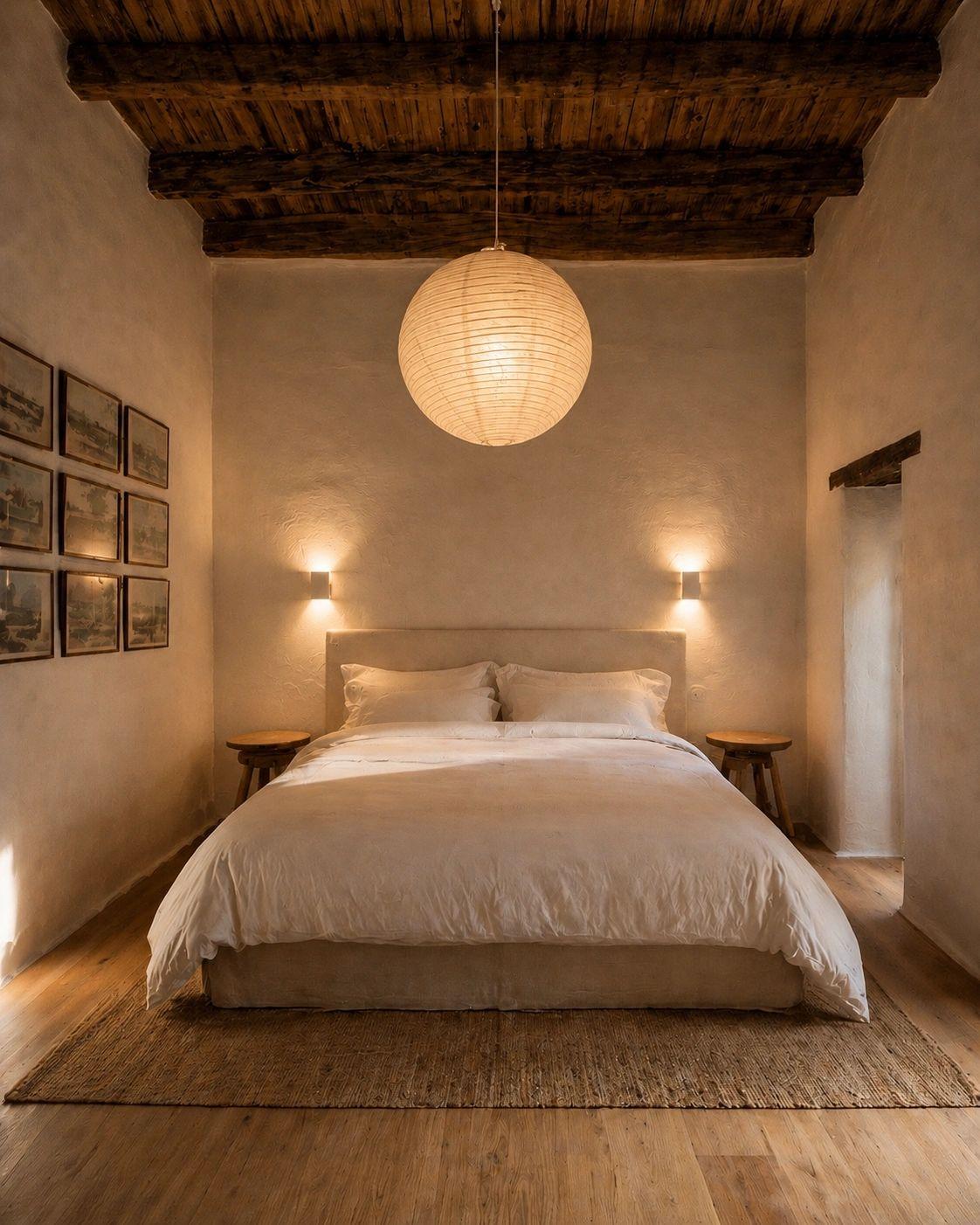 Chambre élégante d'un hôtel de charme en Balagne avec lit confortable et décoration authentique